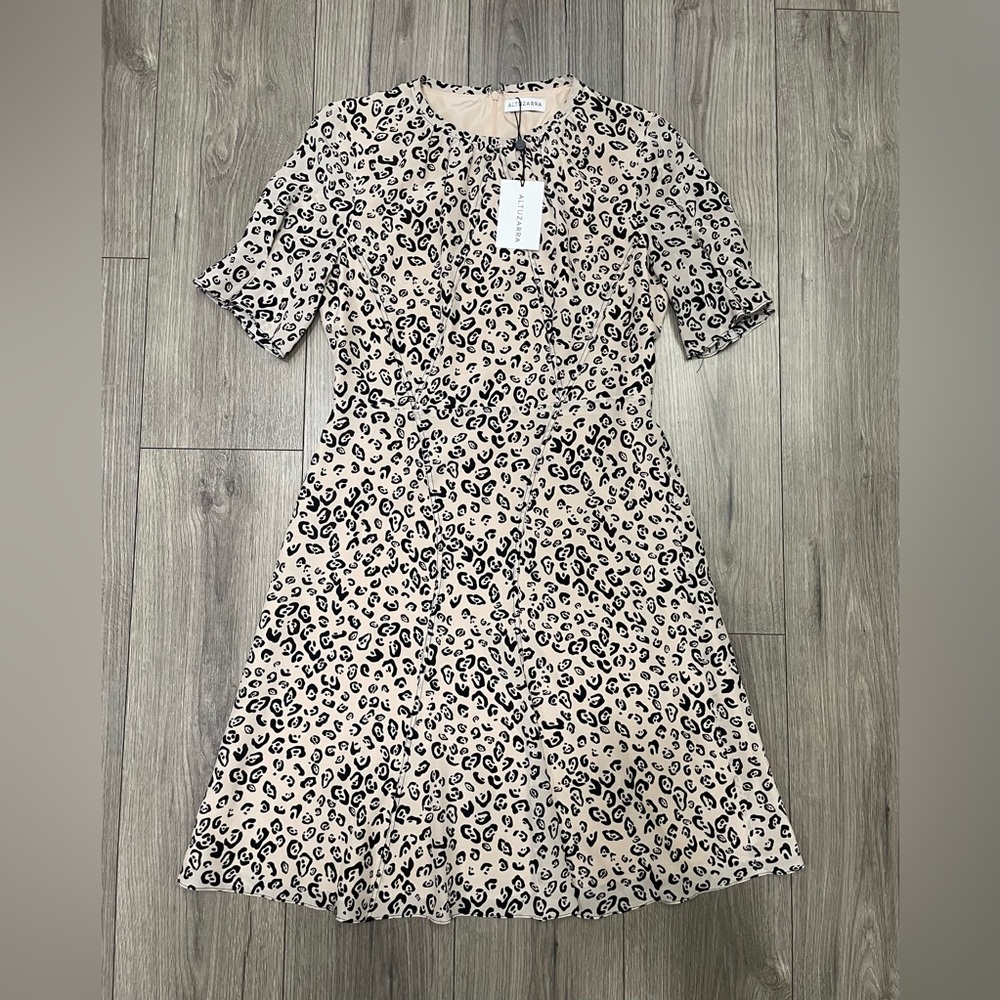 NWT Altuzarra Jae Animal Print Silk Mini Dress Short‎ Sleeve Size 40